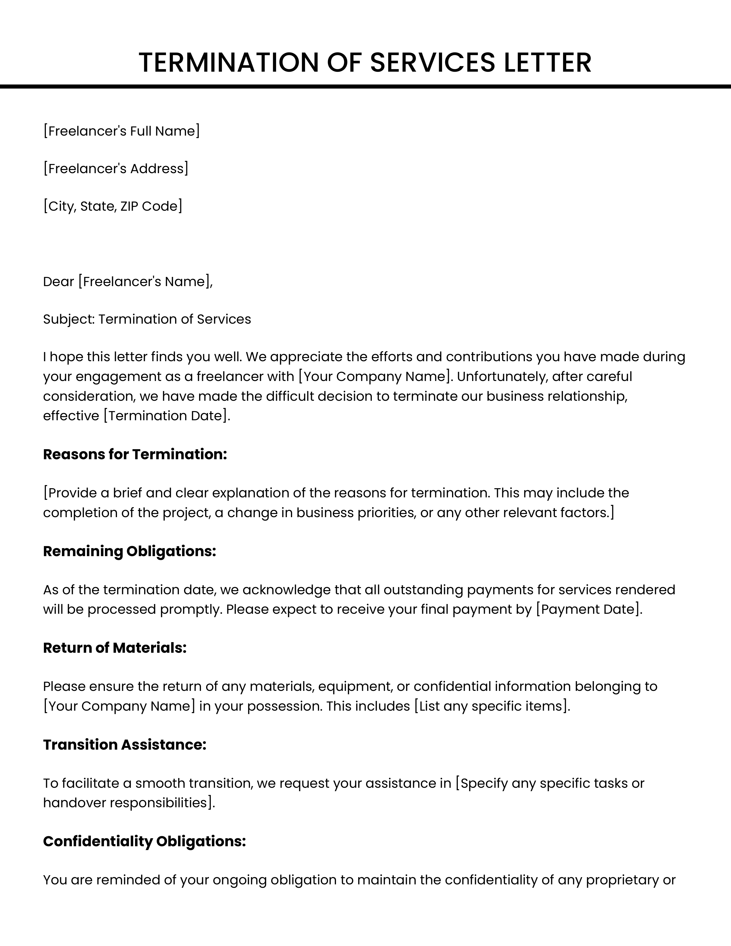 Termination of Services